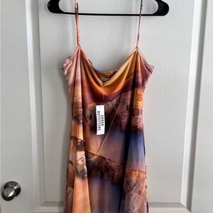 Urban Outfitters Abstract Print Moxie Mesh Slip Mini Dress